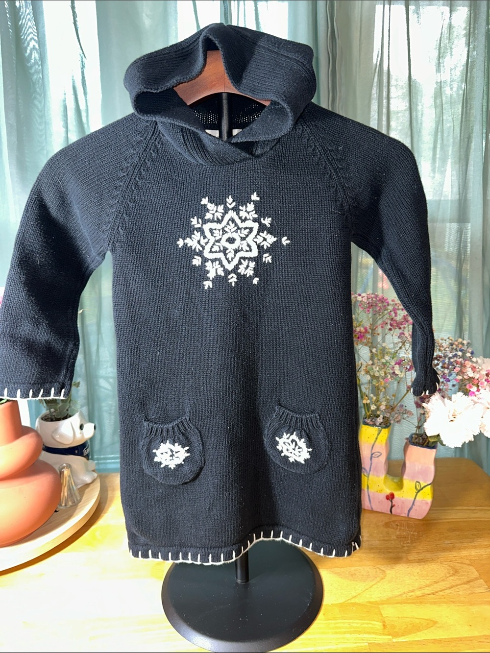 Maggie & Zoe Girls' Hooded Knit Dress in Charcoal Gray